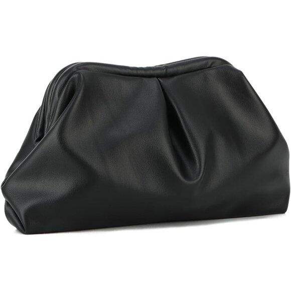 Silvery Soft Leather Dumpling Clutch for Women, Ruched Evening Handbag, Classic - Picture 1 of 7